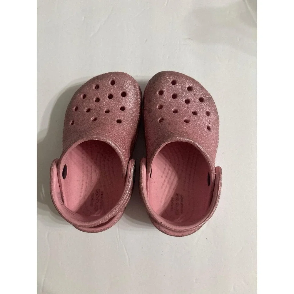 Crocs, Pink Glitter Crocs Clogs (Toddler C6)